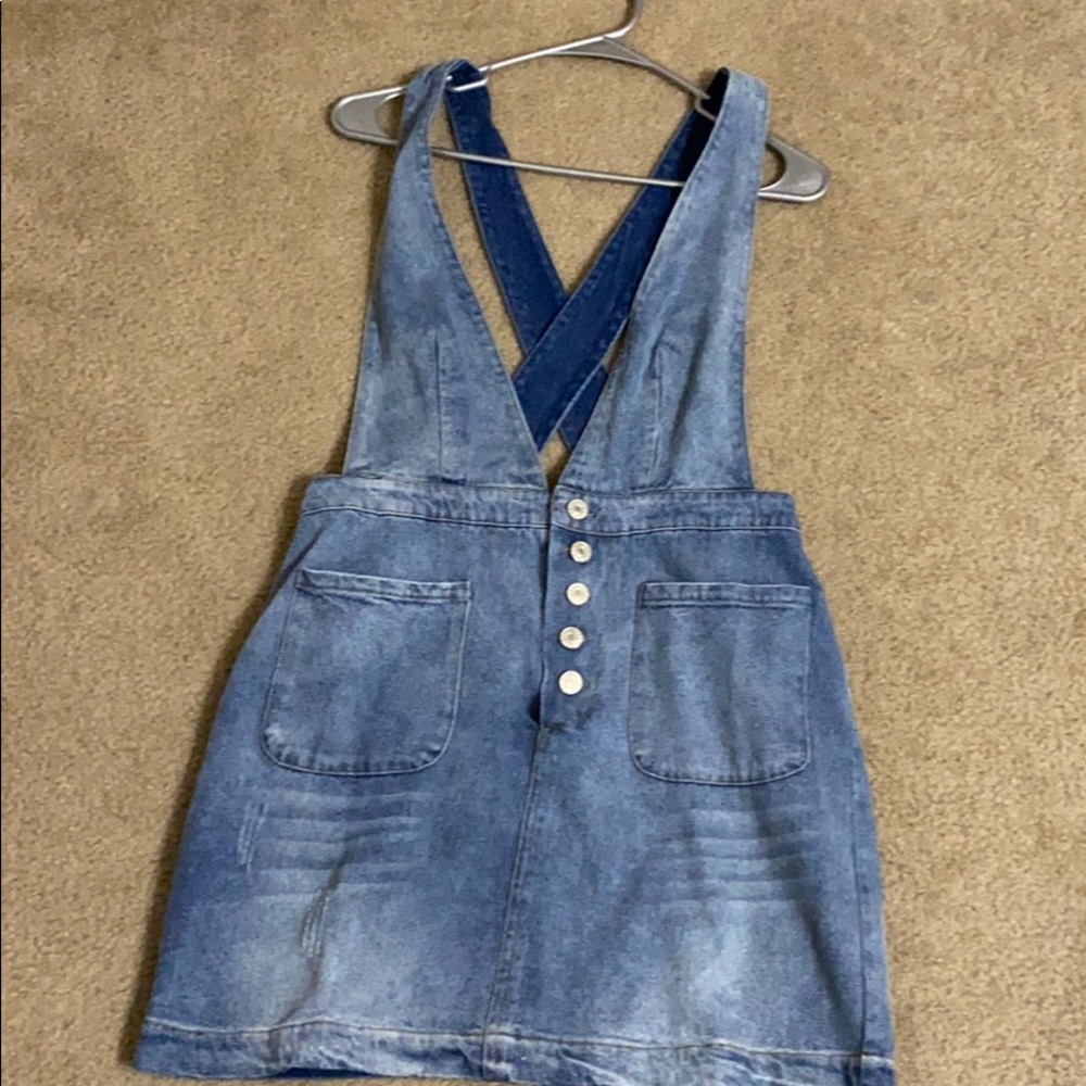 Criss cross denim overall dress